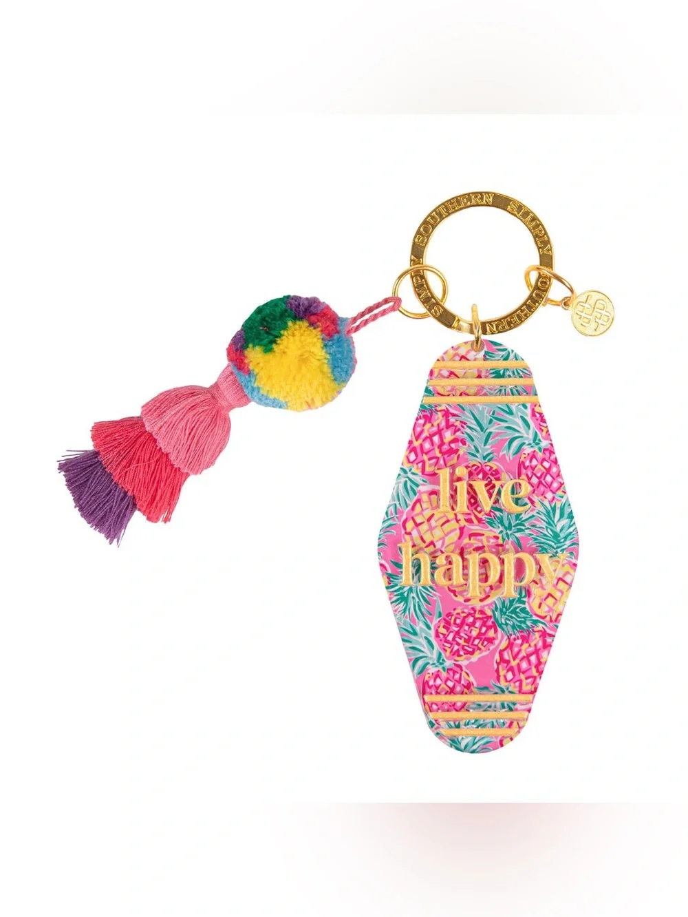 Simply Southern Pink Pineapple 'Live Happy' Key & Tassel Charm